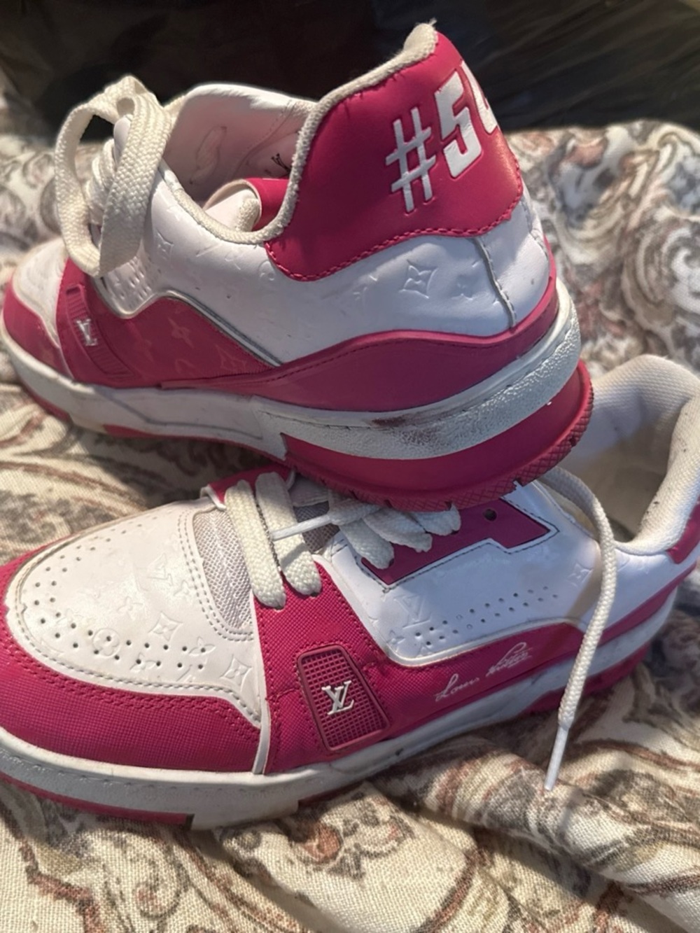 Louis Vuitton White & Pink Low-Top Sneakers